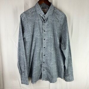 Emanuel Berg Modern Fit Geometric Pattern Dress Shirt Mens‎ XL Blue